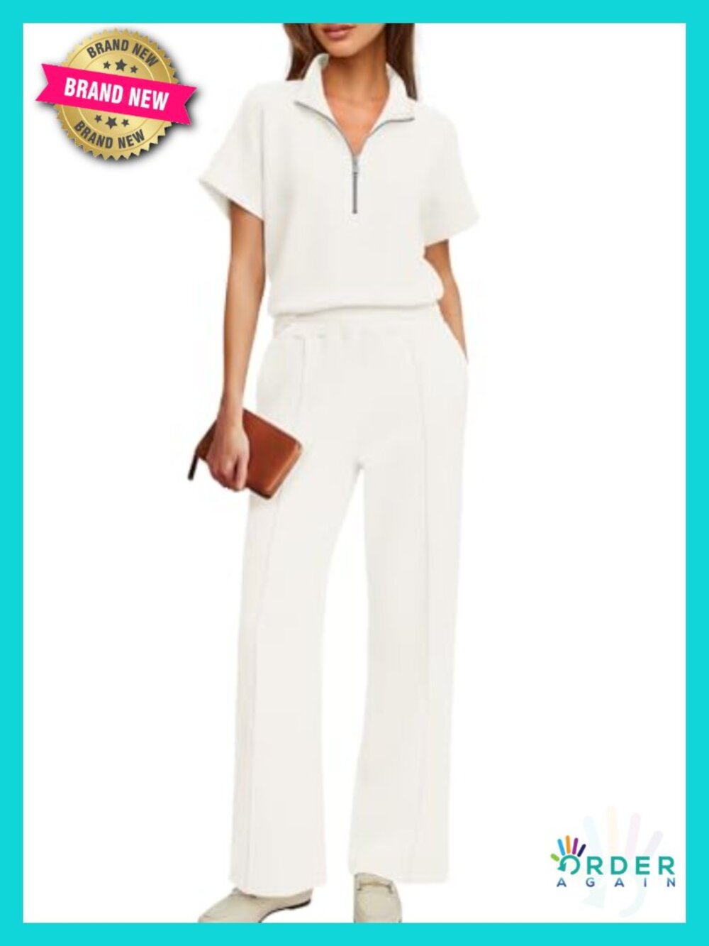 2 Piece Lounge Set Short Sleeve Half Zip Wide Leg Pants with Pockets